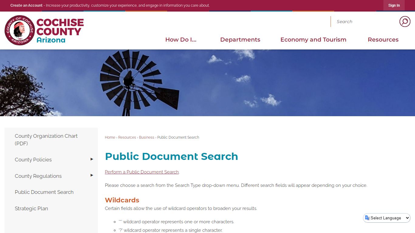 Public Document Search | Cochise County, AZ - Arizona